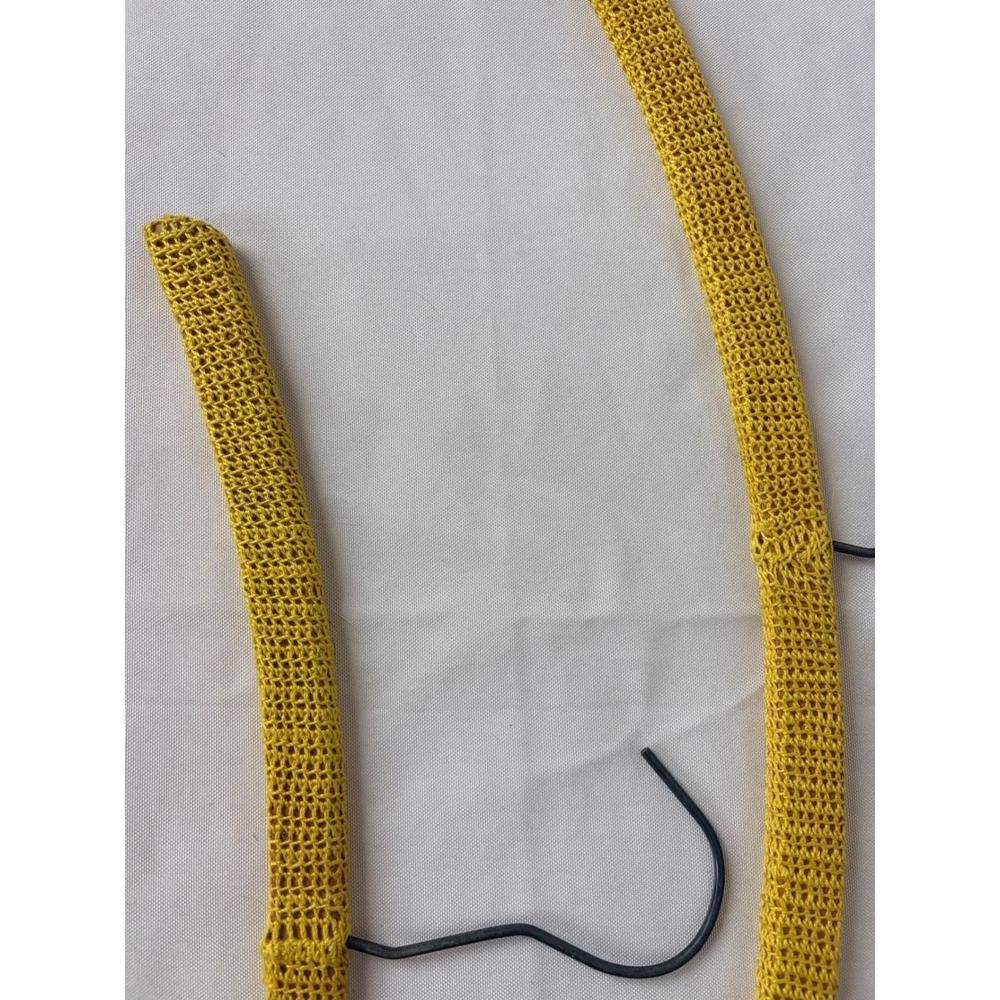 Vintage Mustard Yellow Crochet Covered Clothes Hangers Set of 2 Retro Handmade - Picture 9 of 9
